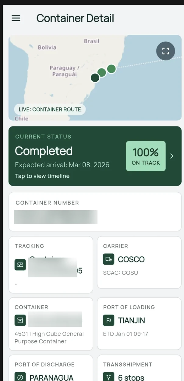 Mobile container detail screen
